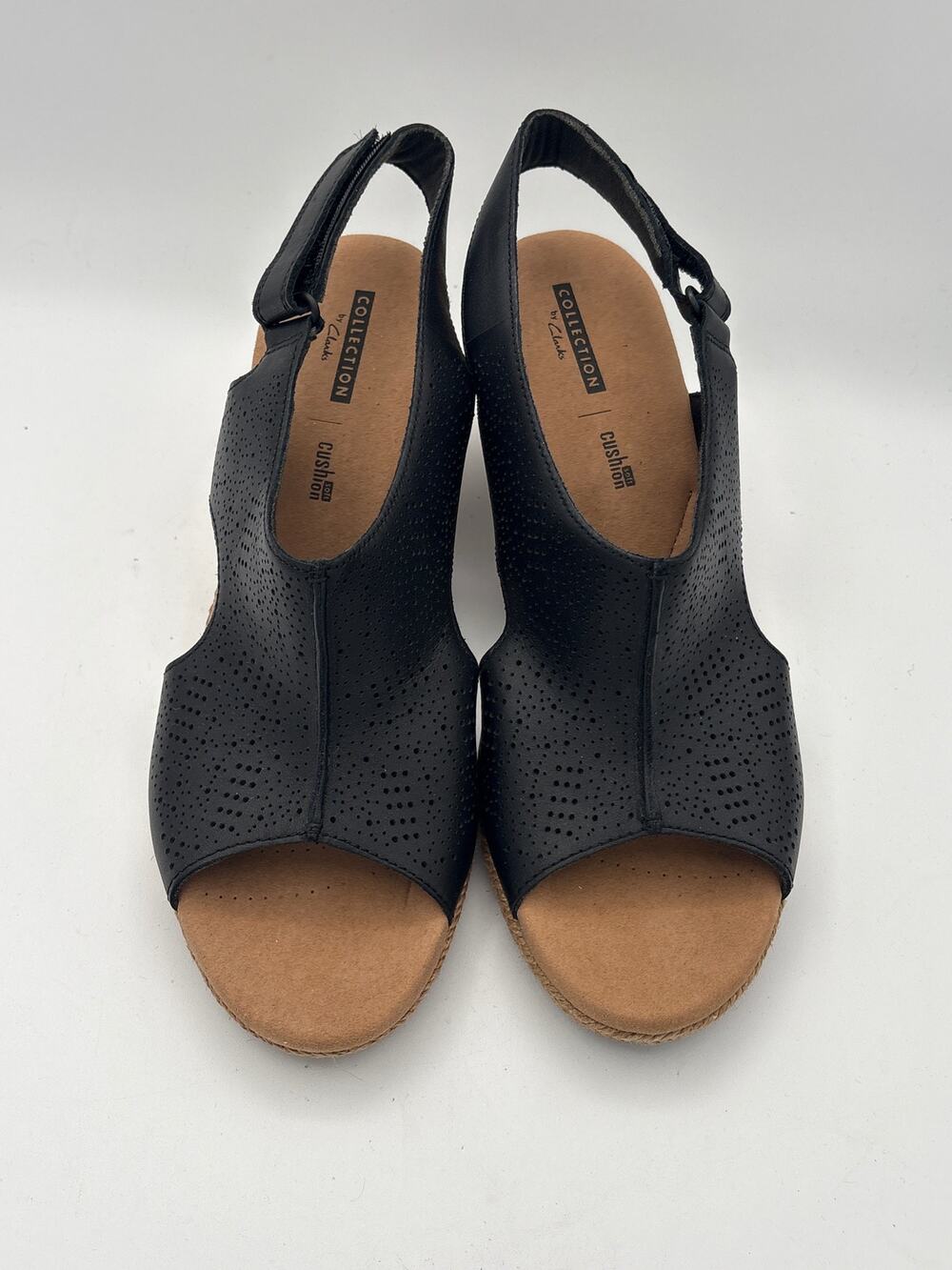 Women’s Clark’s Size 10 Black Leather Wedge Sandals
